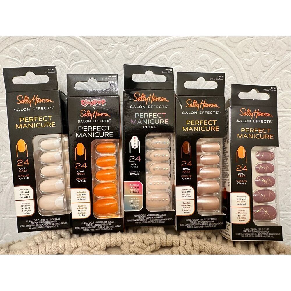 Sally Hansen Perfect Manicure 5 Packs of Oval Shaped Press on Nails With Glue